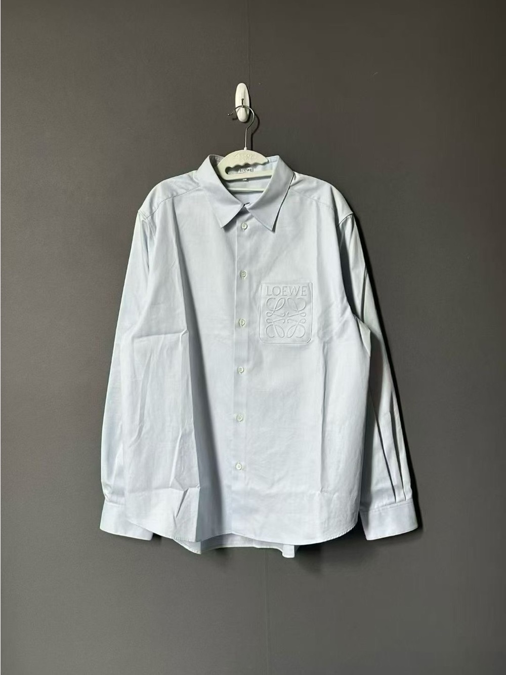 Loewe Pale Blue Embroidered Logo Cotton Button-Up Shirt